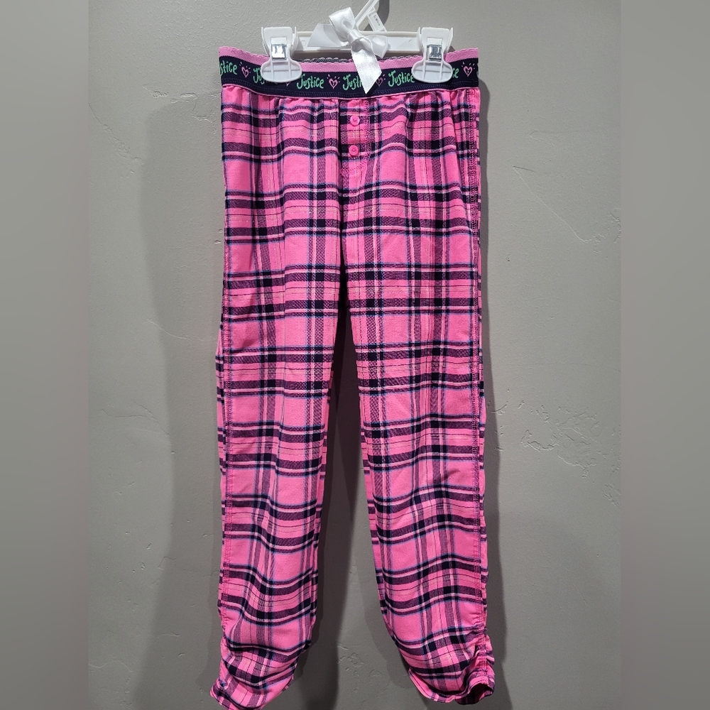 Justice Pink and Black Plaid Pajama Bottoms